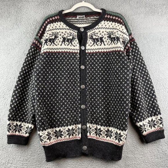 Dale of Norway Other - Dale of Norway Wool Cardigan Sweater Gray Red Elk Reindeer Knit Fair Isle L